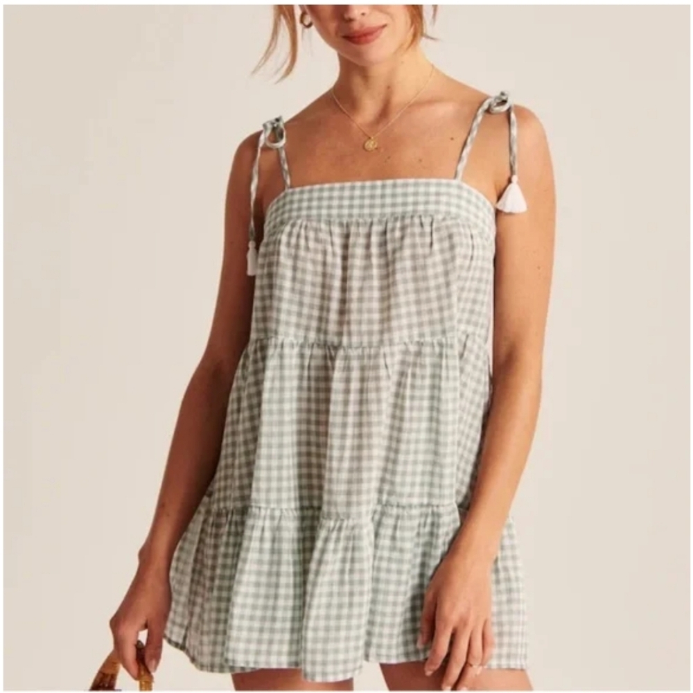 Abercrombie & Fitch Gingham Swim Cover Up Dress Tunic Green White Size Large